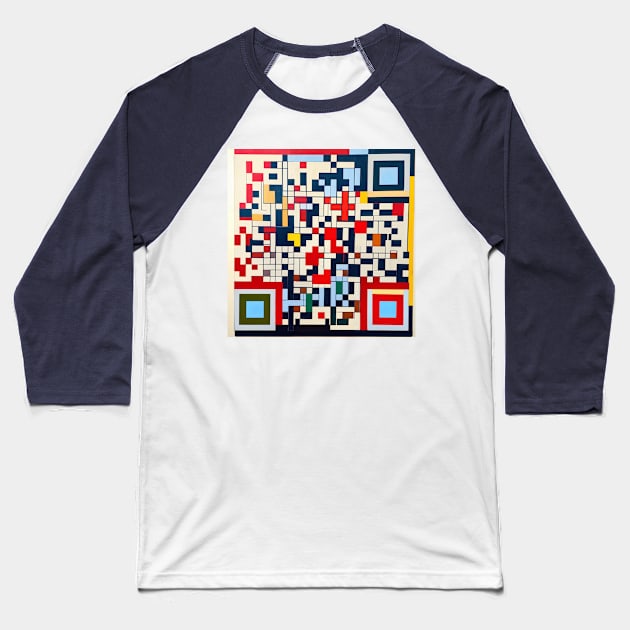 RickRoll QR Code Piet Mondrian Style Painting Baseball T-Shirt by ravel.live